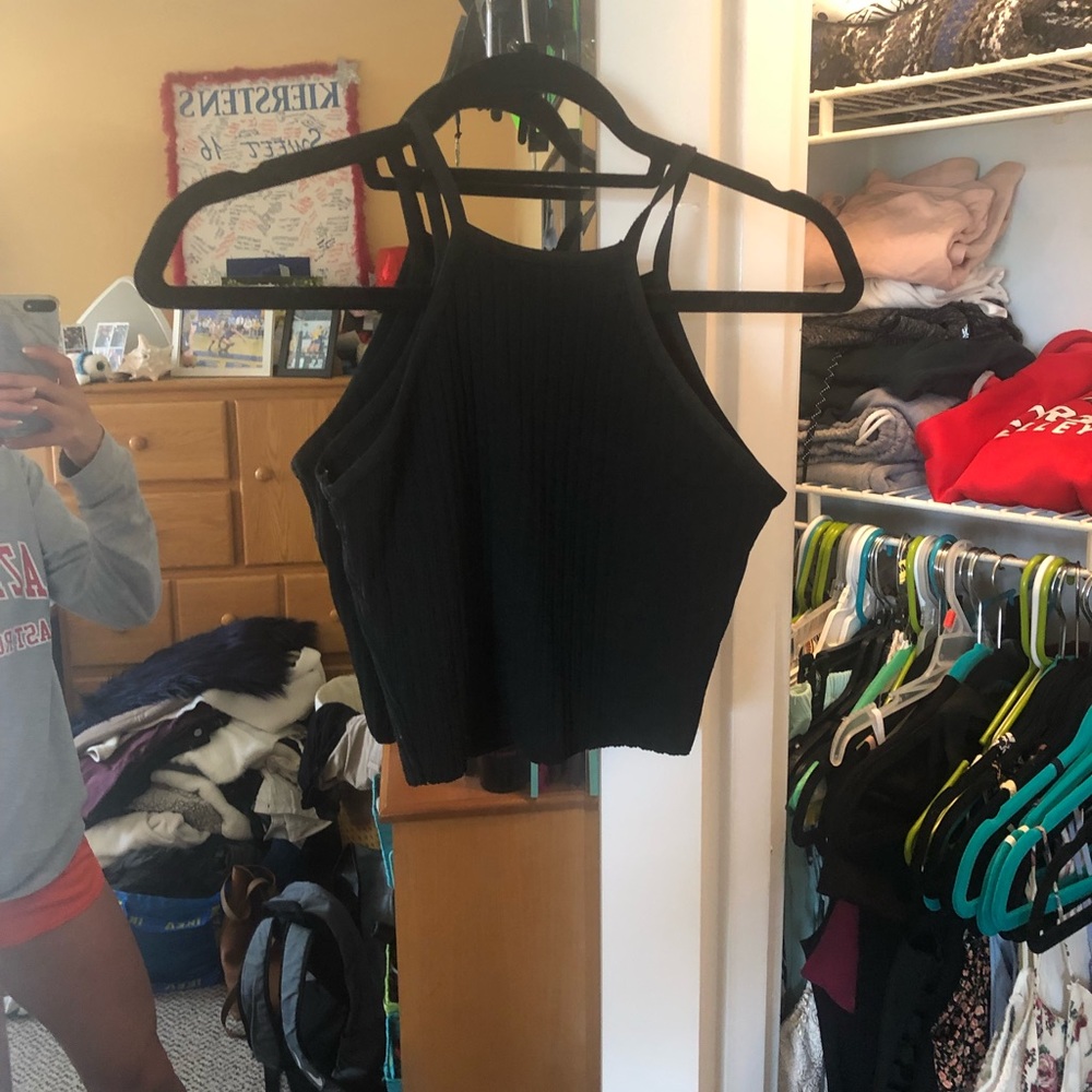 Black high neck crop top